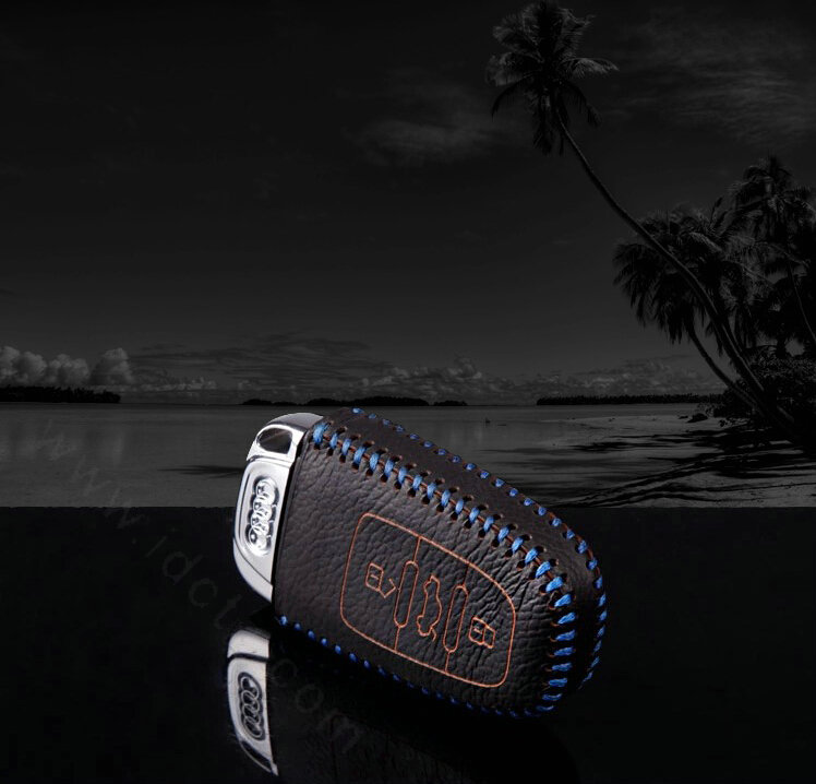 Funky Genuine Leather Key Ring Auto Key Bags Smart for Audi Q3 - Blue